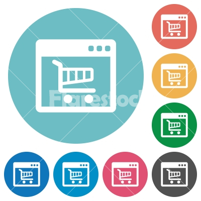 Webshop application flat round icons - Webshop application flat white icons on round color backgrounds