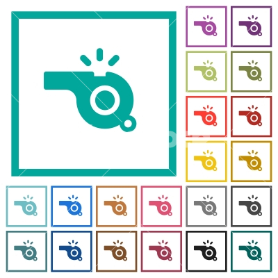Whistle flat color icons with quadrant frames - Whistle flat color icons with quadrant frames on white background