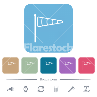 Windsock indicator outline flat icons on color rounded square backgrounds - Windsock indicator outline white flat icons on color rounded square backgrounds. 6 bonus icons included