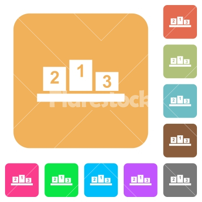 Winners podium with inside numbers rounded square flat icons - Winners podium with inside numbers flat icons on rounded square vivid color backgrounds.