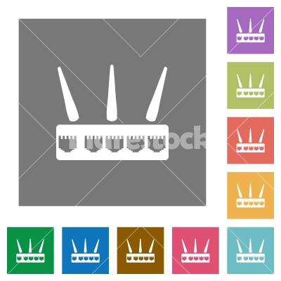 Wireless router square flat icons - Wireless router flat icons on simple color square backgrounds