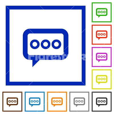 Working chat framed flat icons - Set of color square framed Working chat flat icons