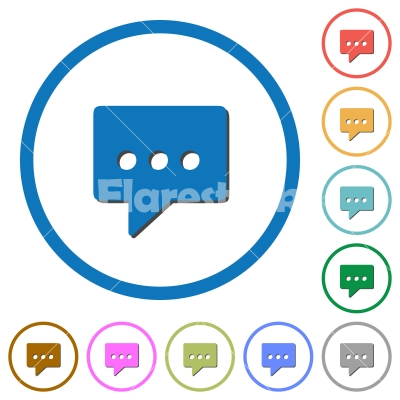Working chat icons with shadows and outlines - Working chat flat color vector icons with shadows in round outlines on white background