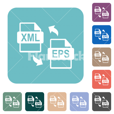 XML EPS file conversion rounded square flat icons - XML EPS file conversion white flat icons on color rounded square backgrounds