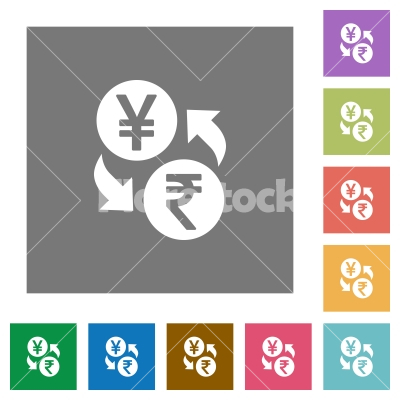 Yen Rupee money exchange square flat icons - Yen Rupee money exchange flat icons on simple color square backgrounds