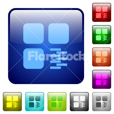 Zip component color square buttons - Zip component icons in rounded square color glossy button set