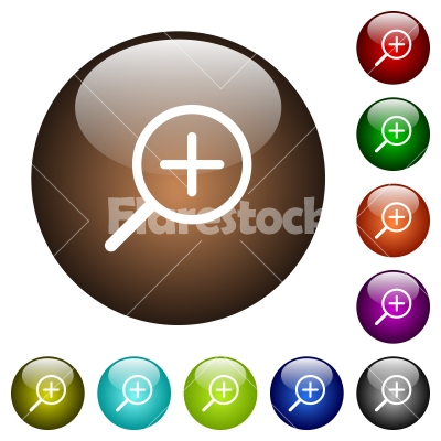 Zoom in color glass buttons - Zoom in white icons on round color glass buttons